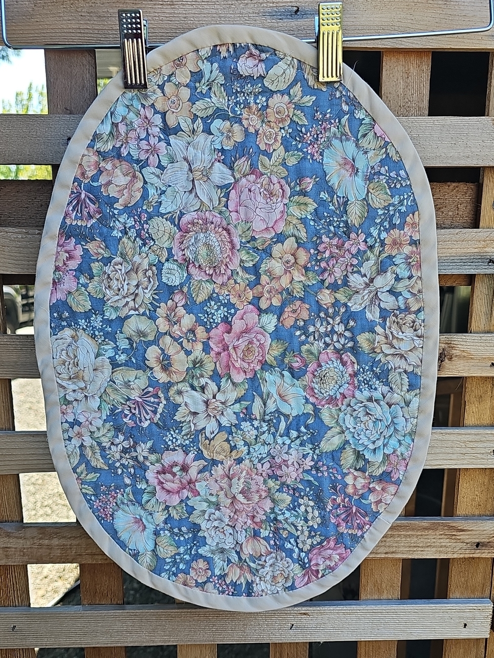 Floral Oval Table Placemat - Blue with Pastel Flowers